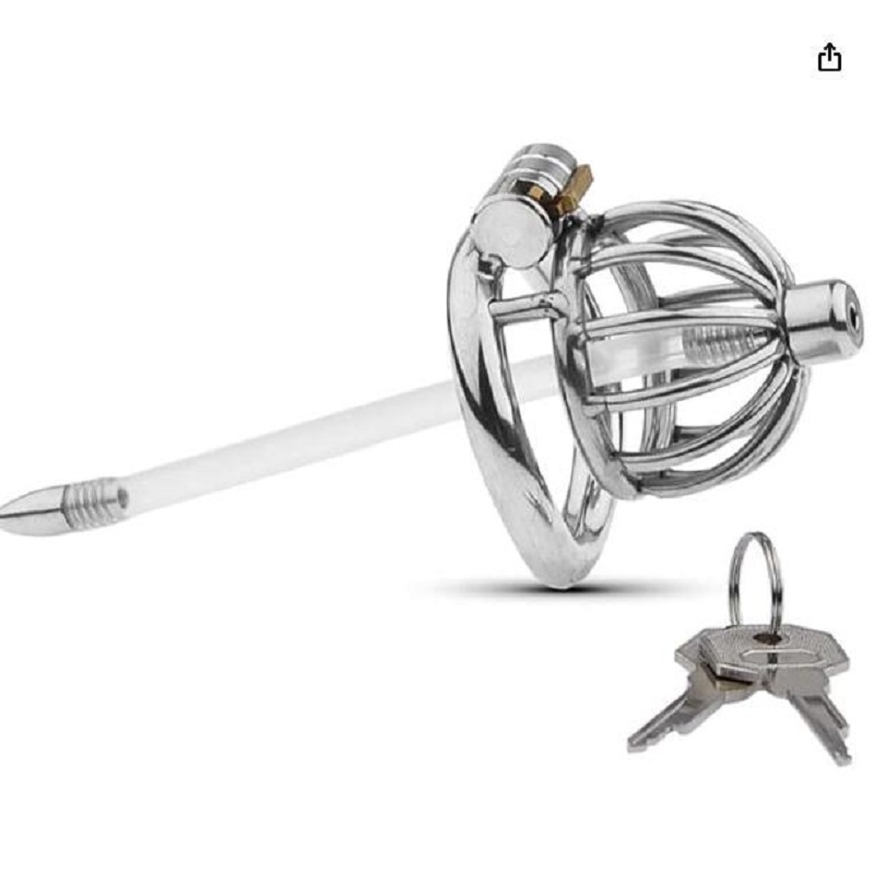 Flat Chastity Cage Chastity Lock for Men with Silicone Tube Dark Lock Design, Good Concealment, Penis Cage for Men,Couples Bondage SM Sex Toys (50mm/1.97in)