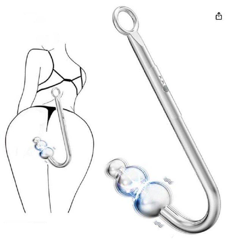 Vibrating Anal Hook Anal Plug, 3 Balls Anal Vibrator Anal Trainer Butt Plug with 9 Vibration Modes, Metal Anal Dilator Vagina Hook G Spot Stimulator SM Sex Toys for Beginners Gay Women Couples
