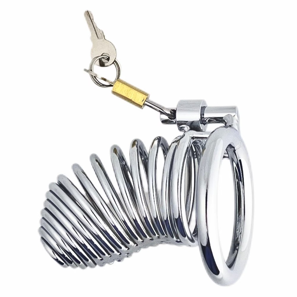 Male Chastity Device Cock Cage - D.Veces Large Metal Chastity Cage with 2 Keys and Removable Base Ring,Updaged Invisible Lock Cock Cage for Penis Training and Abstinence