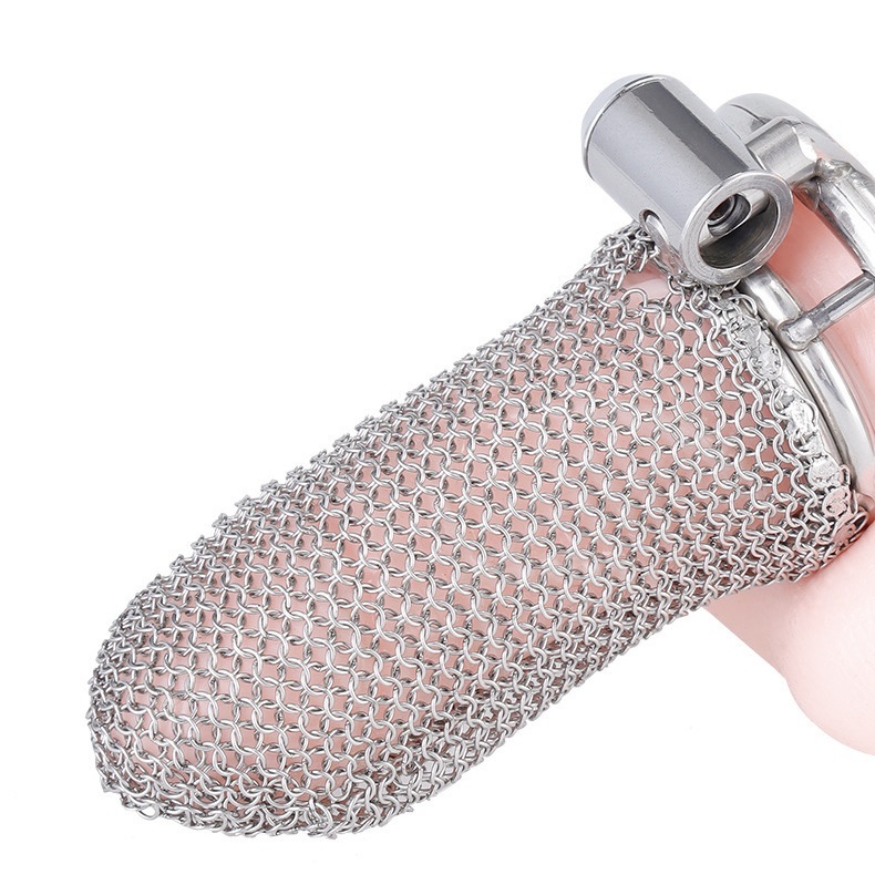 Chastity Cage - Male Chastity Device with Invisible Lock Set, 3 Sizes Rings (1.57", 1.77", 1.97"), Cock Cage Metal Mesh Chain,Large Stainless Steel Penis Bondage Restraints BDSM Sex Toy for Men