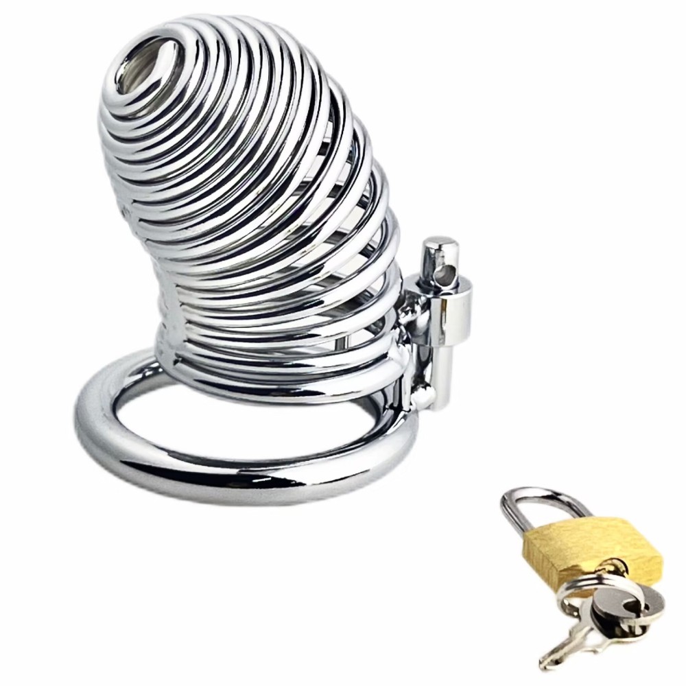 Male Chastity Device Cock Cage - D.Veces Large Metal Chastity Cage with 2 Keys and Removable Base Ring,Updaged Invisible Lock Cock Cage for Penis Training and Abstinence