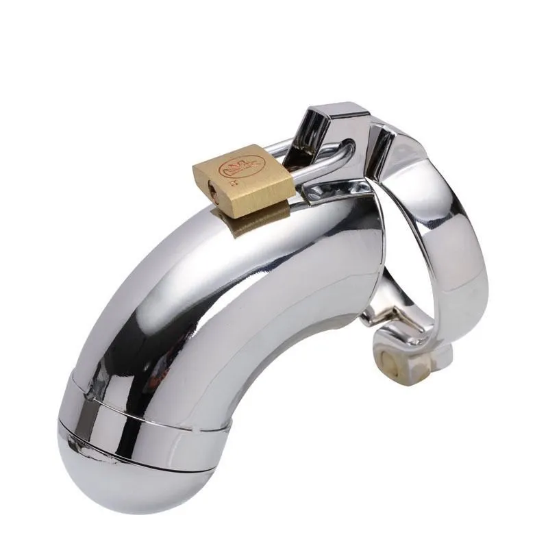 Men's Stainless Steel Penis Lock Penis Ring Cage with Lock Metal Chastity Appliance with Urethral Tube