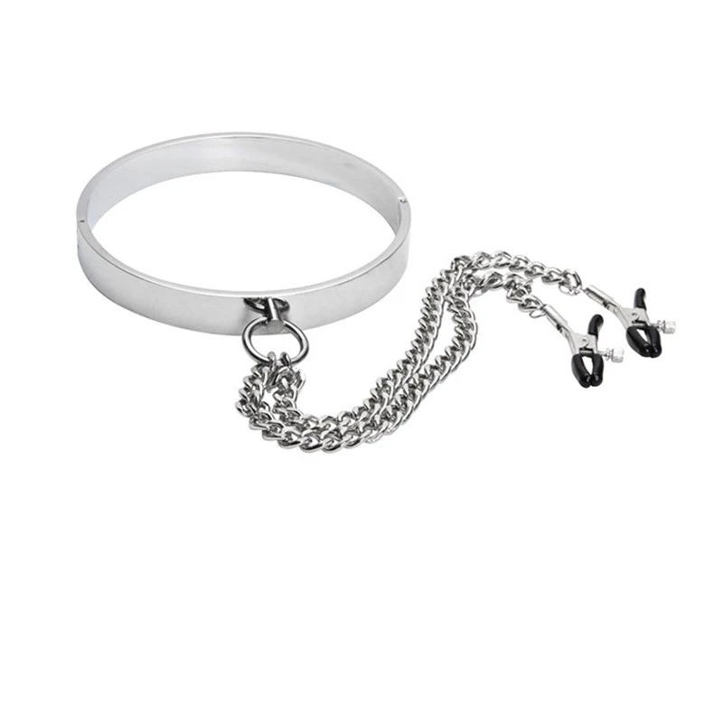 Soft  Bondage Collar and Adjustable Comfort Nipple Clamps & Metal Rivet Reinforcement Set for Men, Women, Couples Bedroom Bondage Sex Toys