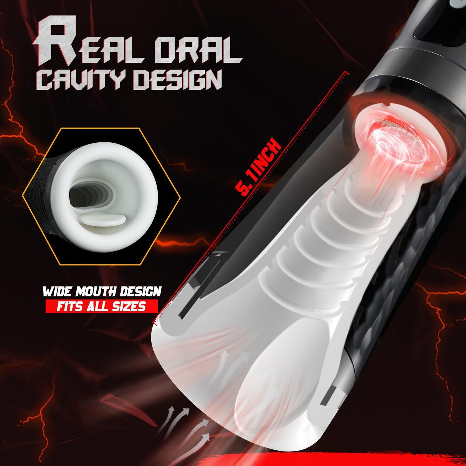 Deep Throat Automatic Male Masturbator Cup with 5 Squeeze Modes, Vibrating Sucking Male Stroker with Realistic Mouth Tunnel