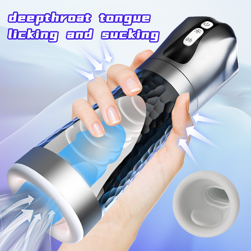 Deep Throat Automatic Male Masturbator Cup with 5 Squeeze Modes, Vibrating Sucking Male Stroker with Realistic Mouth Tunnel