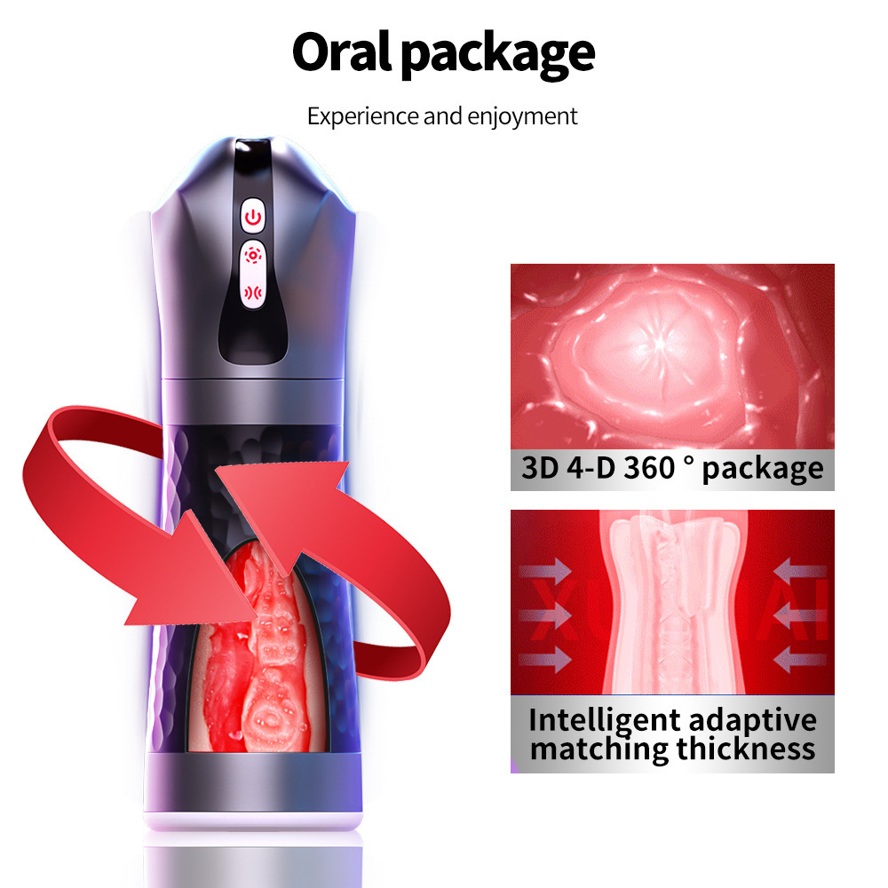 Deep Throat Automatic Male Masturbator Cup with 5 Squeeze Modes, Vibrating Sucking Male Stroker with Realistic Mouth Tunnel