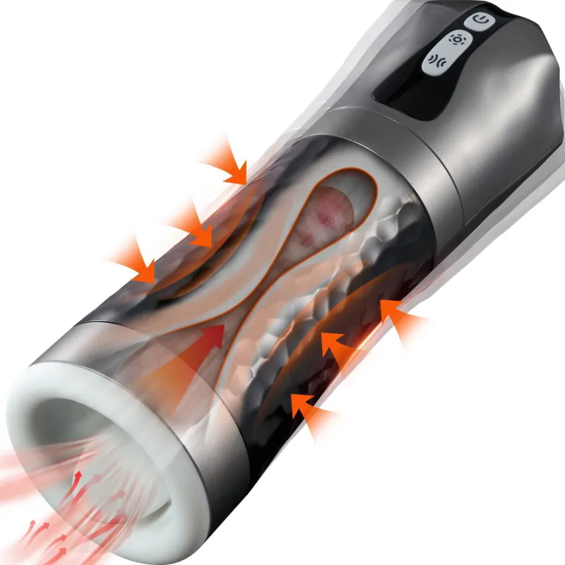 Deep Throat Automatic Male Masturbator Cup with 5 Squeeze Modes, Vibrating Sucking Male Stroker with Realistic Mouth Tunnel