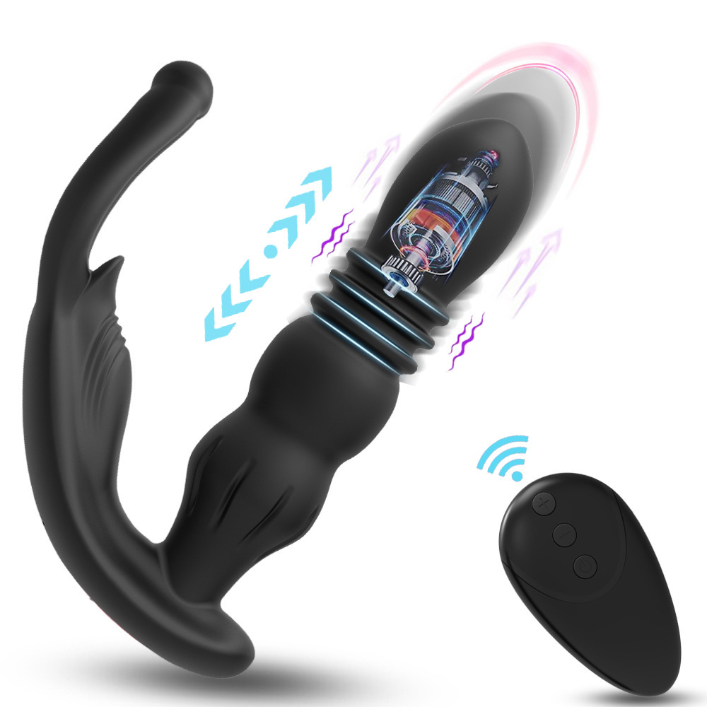 Thrusting Anal Vibrator - Vibrating Prostate Massager with 10 Thrusting & Vibration, Male Anal Butt Plug Toys with Remote Control, Dual Stimulation, Vibrator Anal Plug Sex Toys for Men & Women