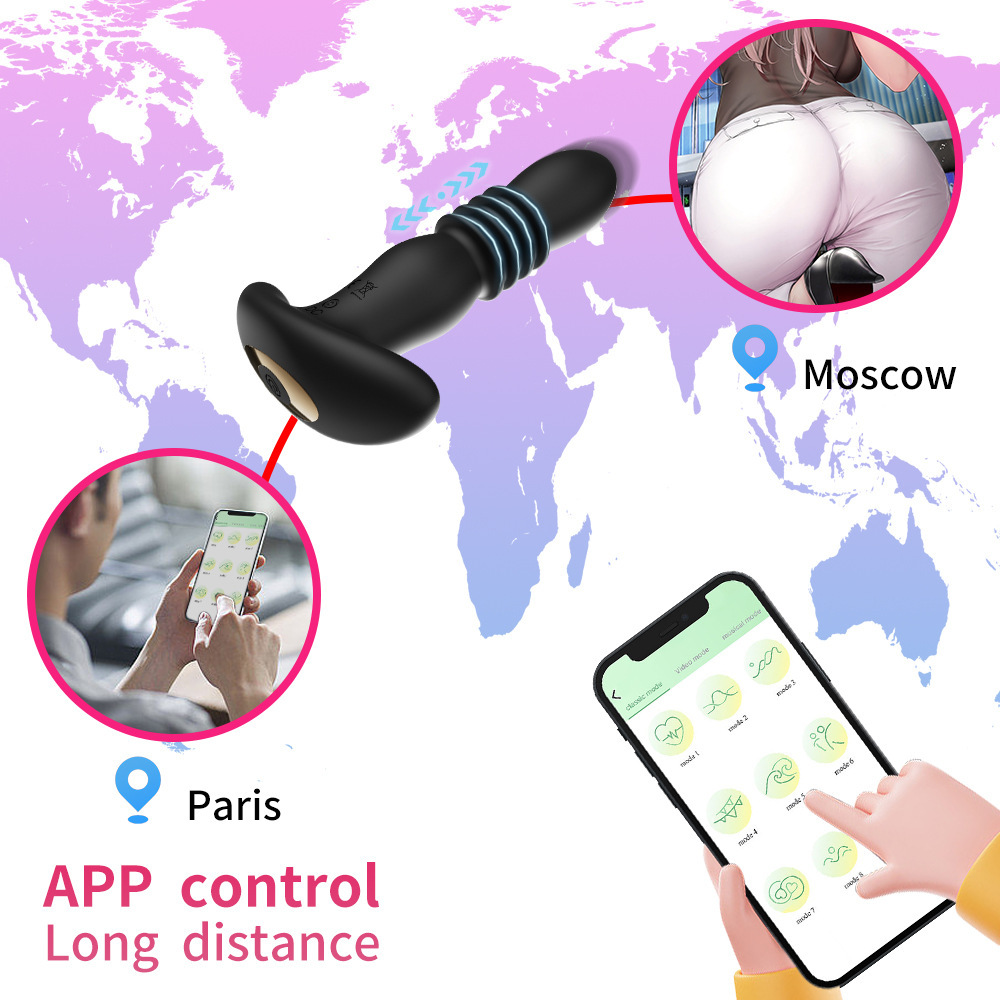 Anal Plug Vibrator with App Control Sex Toy for Men Women - Prostate Massager with 7 Thrusting & Vibrating Modes Adult Anal Vibrator Butt Stimulator Plug for Male Female (Black)