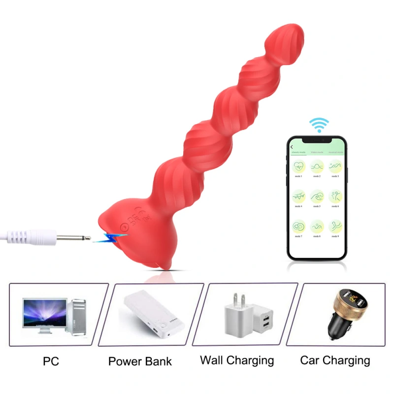 Rose Sex Toy Anal Beads,Vibrating Butt Plug with 9 Modes,Prostate Massager for Women & Men,Waterproof Silicone Rose Toy Sex Stimulator for Adult