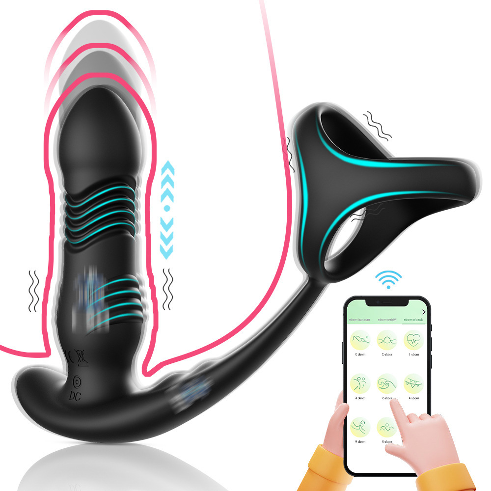Thrusting Anal Expansion Prostate Massager - Vibrating Anal Vibrator Butt Plugs Perineum Stimulator with 3 Thrusting Expanding & 9 Vibration Modes, 3 in 1 Adult Sex Toys Penis Rings for Men Orgasm