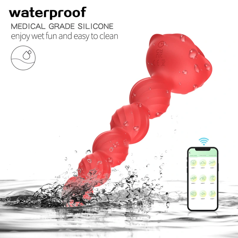 Rose Sex Toy Anal Beads,Vibrating Butt Plug with 9 Modes,Prostate Massager for Women & Men,Waterproof Silicone Rose Toy Sex Stimulator for Adult