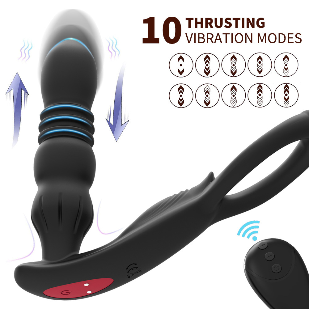 Thrusting Anal Vibrator - Vibrating Prostate Massager with 10 Thrusting & Vibration, Male Anal Butt Plug Toys with Remote Control, Dual Stimulation, Vibrator Anal Plug Sex Toys for Men & Women