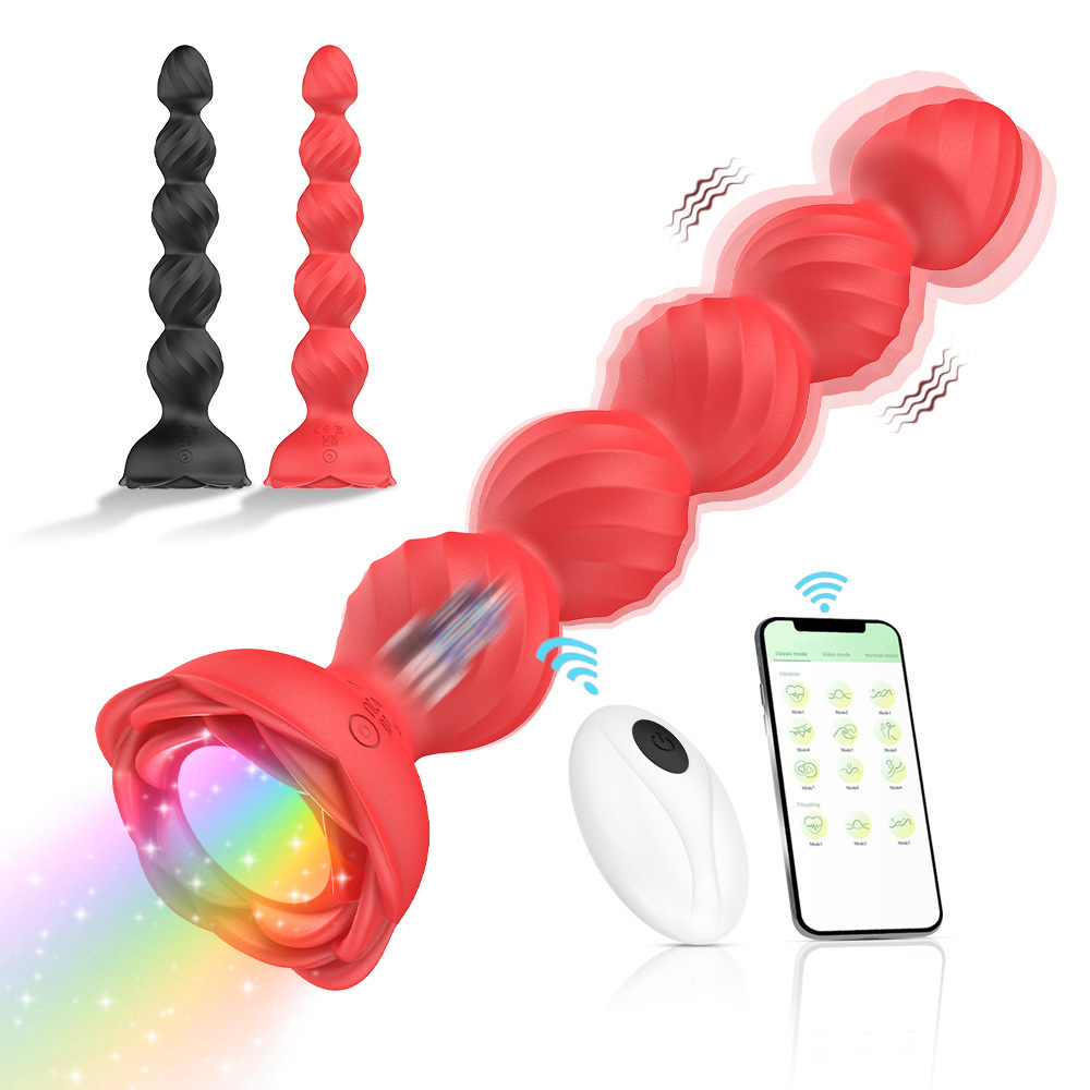 Rose Sex Toy Anal Beads,Vibrating Butt Plug with 9 Modes,Prostate Massager for Women & Men,Waterproof Silicone Rose Toy Sex Stimulator for Adult