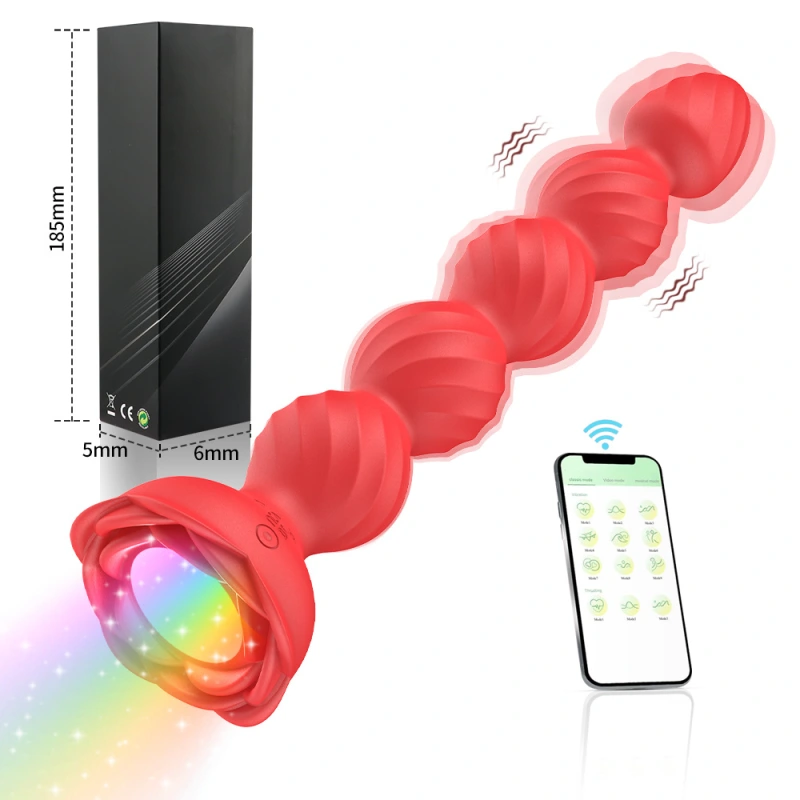 Rose Sex Toy Anal Beads,Vibrating Butt Plug with 9 Modes,Prostate Massager for Women & Men,Waterproof Silicone Rose Toy Sex Stimulator for Adult