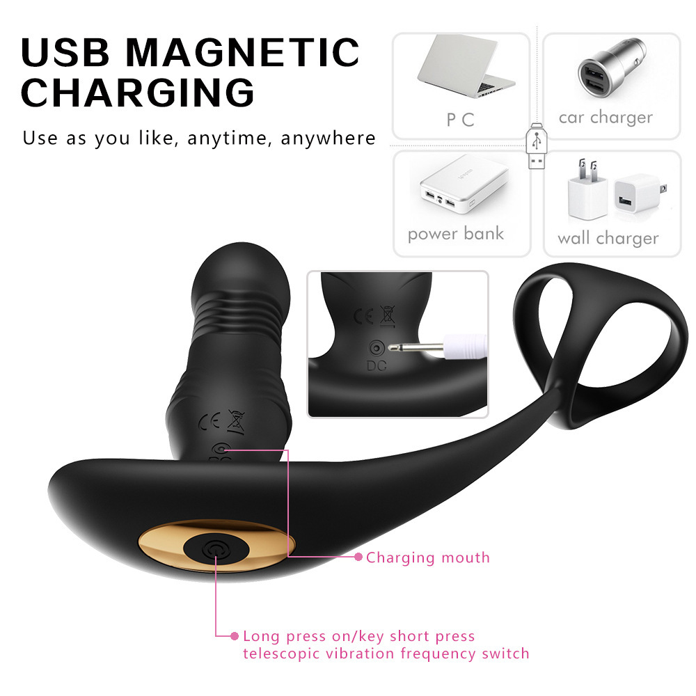 Thrusting Anal Expansion Prostate Massager - Vibrating Anal Vibrator Butt Plugs Perineum Stimulator with 3 Thrusting Expanding & 9 Vibration Modes, 3 in 1 Adult Sex Toys Penis Rings for Men Orgasm