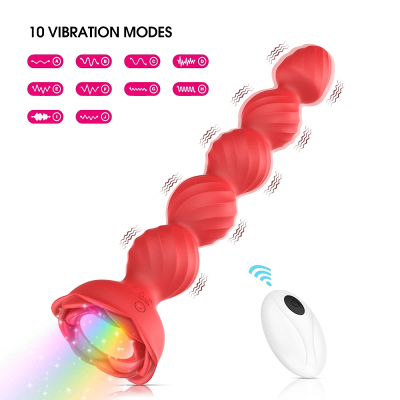 Rose Sex Toy Anal Beads,Vibrating Butt Plug with 9 Modes,Prostate Massager for Women & Men,Waterproof Silicone Rose Toy Sex Stimulator for Adult