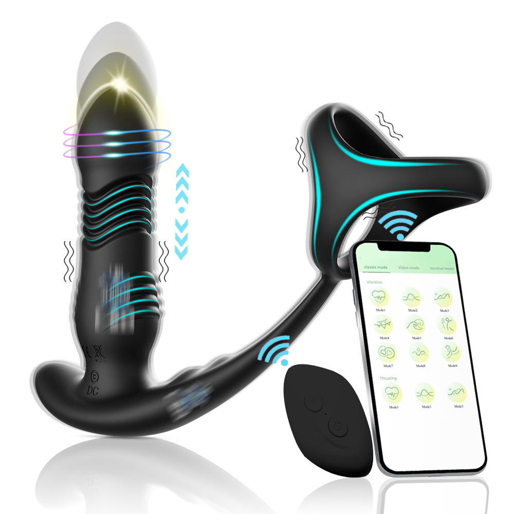 Thrusting Anal Expansion Prostate Massager - Vibrating Anal Vibrator Butt Plugs Perineum Stimulator with 3 Thrusting Expanding & 9 Vibration Modes, 3 in 1 Adult Sex Toys Penis Rings for Men Orgasm