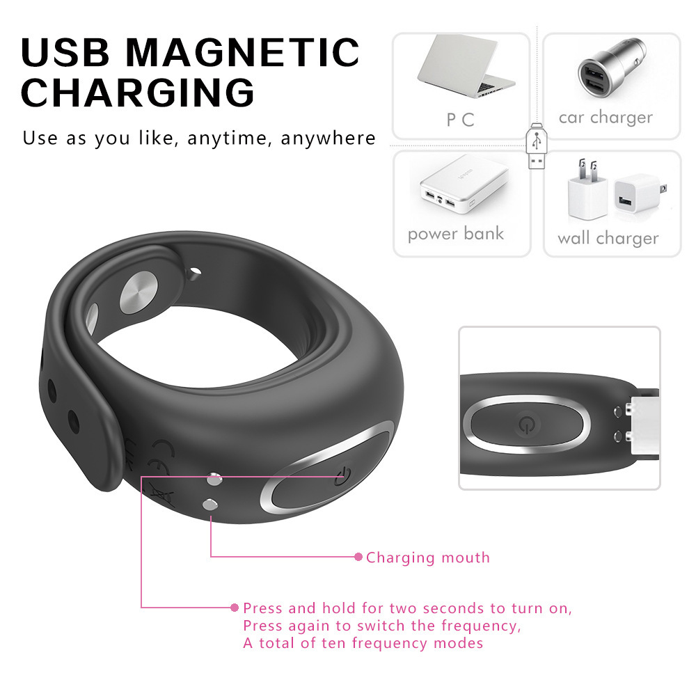 Vibration penis ring with adjustable buckle, 10 vibration modes, cute rechargeable penis vibrator elastic silicone penis ring