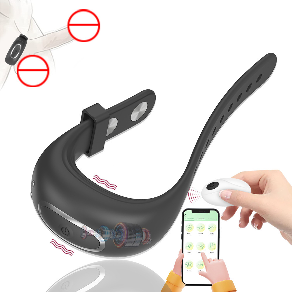 Vibration penis ring with adjustable buckle, 10 vibration modes, cute rechargeable penis vibrator elastic silicone penis ring