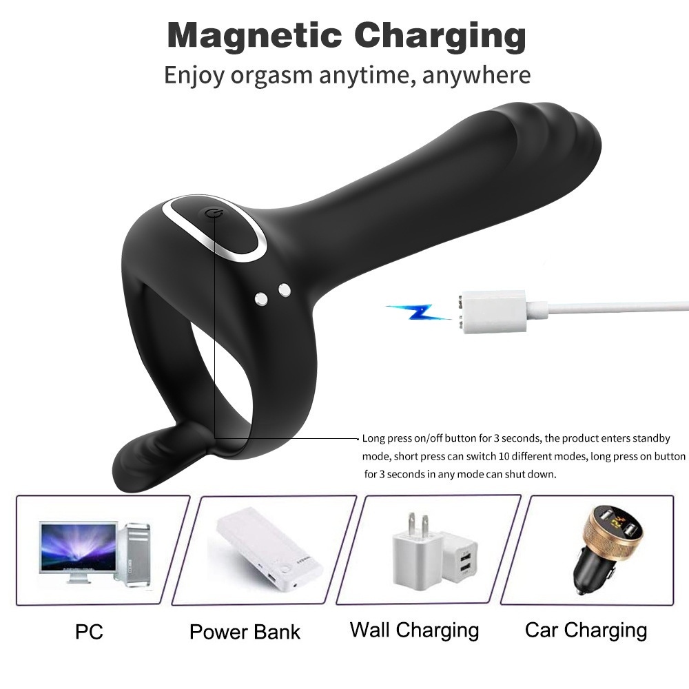 Vibrating Cock Ring Adult Sex Toys for Men, 3 in 1 Penis Ring Vibrator with 10 Vibration Modes G-Spot & Clitoral Stimulator
