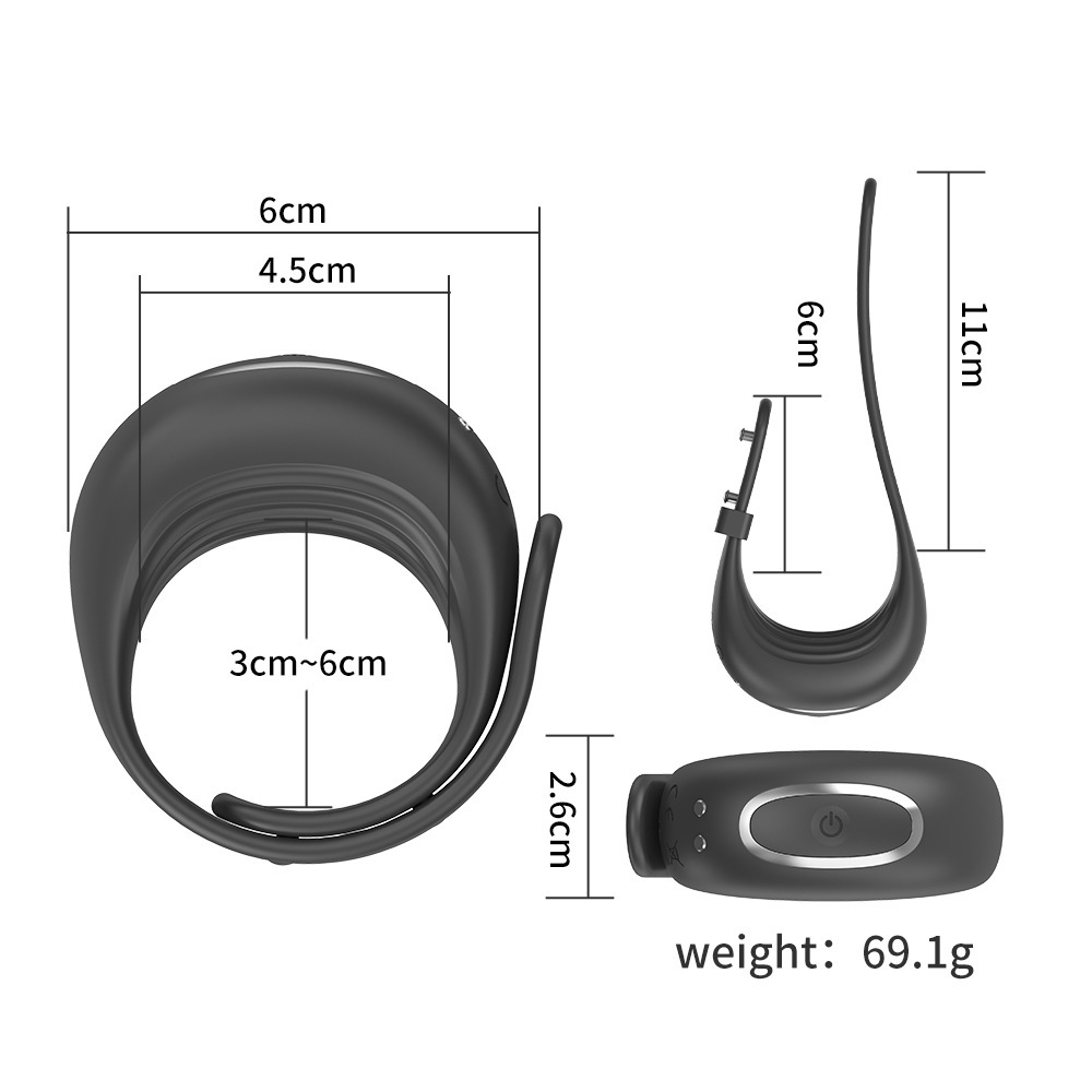 Vibration penis ring with adjustable buckle, 10 vibration modes, cute rechargeable penis vibrator elastic silicone penis ring