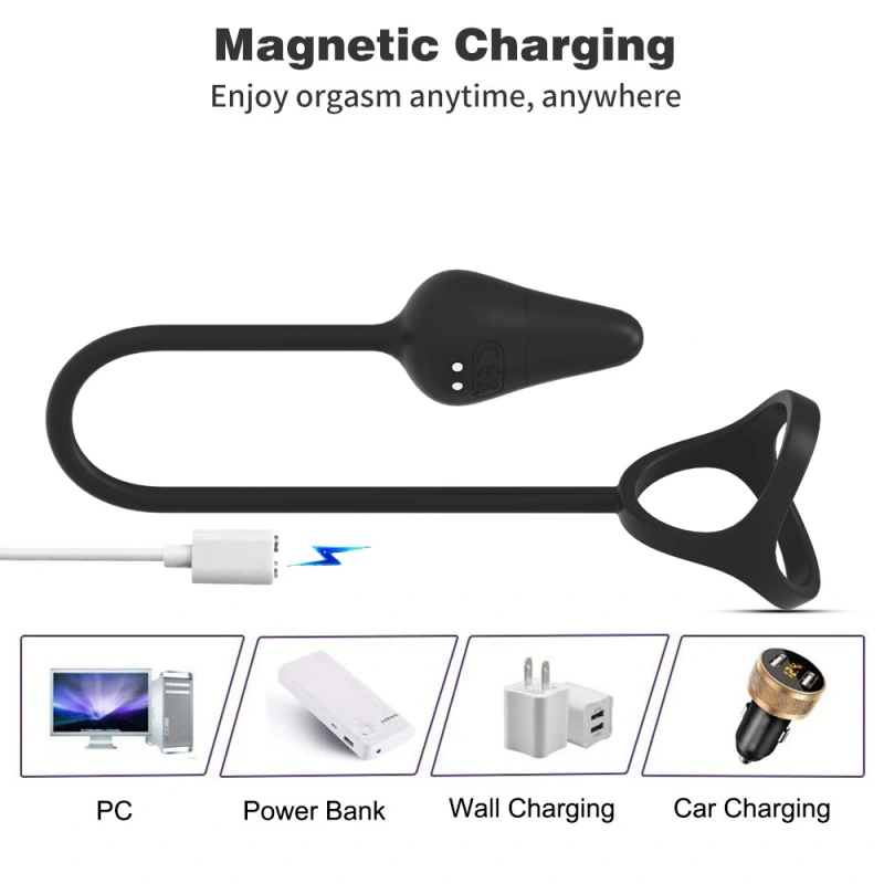 Vibrating Cock Ring with Anal Vibrator Massager - Male Sex Toy Vestibular Plug