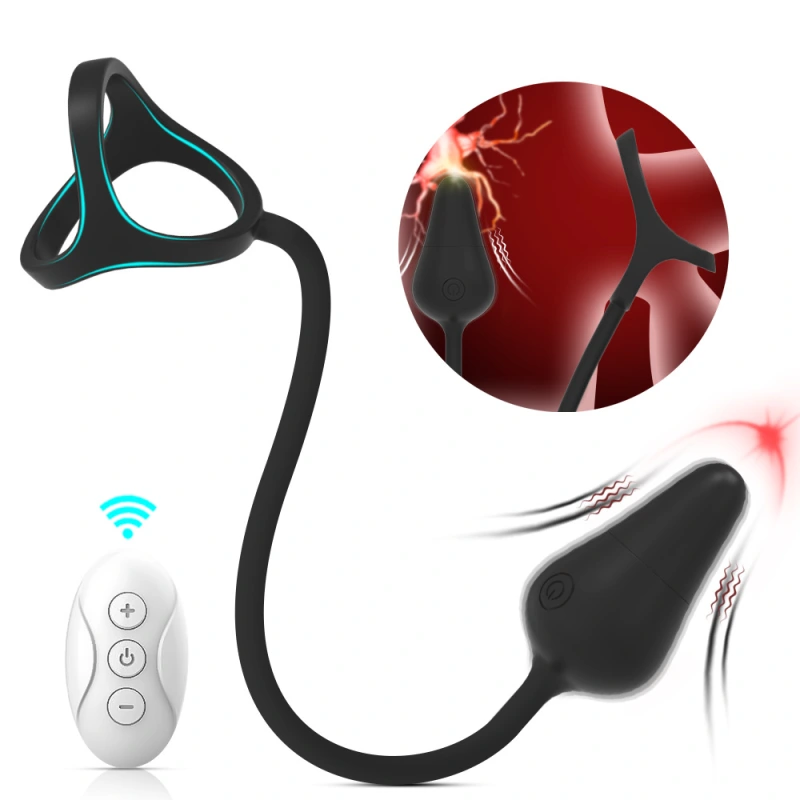 Vibrating Cock Ring with Anal Vibrator Massager - Male Sex Toy Vestibular Plug