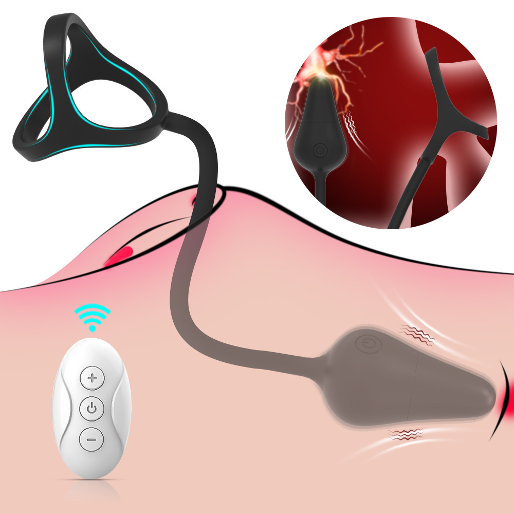 Vibrating Cock Ring with Anal Vibrator Massager - Male Sex Toy Vestibular Plug