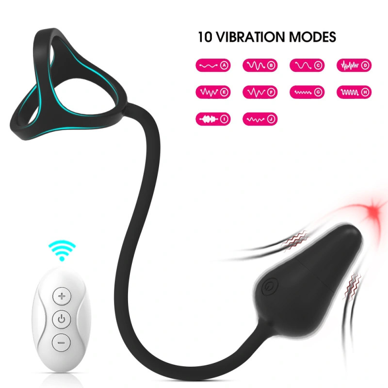 Vibrating Cock Ring with Anal Vibrator Massager - Male Sex Toy Vestibular Plug