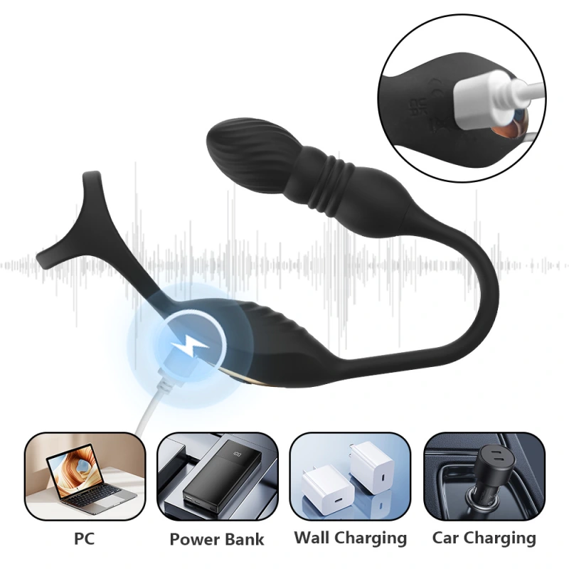 Thrusting Anal Plug Vibrator Prostate Massager Cock Ring Remote Sex Toys for Men