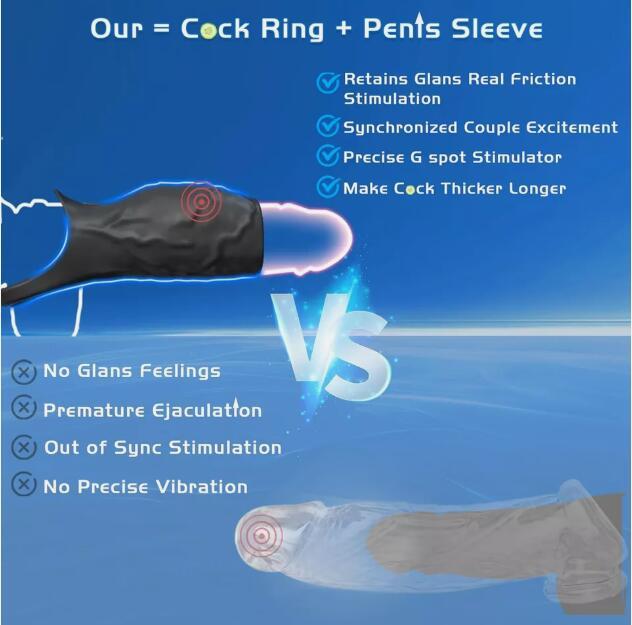 Men Cock Ring Vibrator Extension Vibrating Penis Extender Sleeve Couple Sex Toys