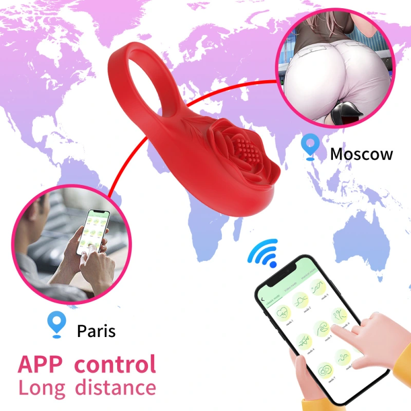 Rose Vibrator G-Spot Clit Massager Adult Sex Toy Vibrating Cock Ring Penis Dildo