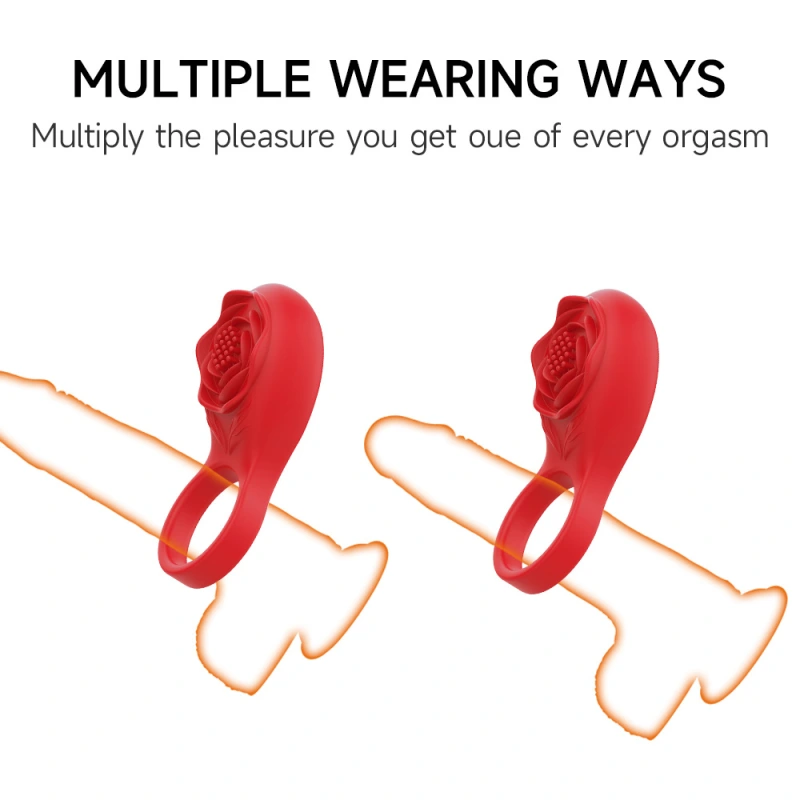 Rose Vibrator G-Spot Clit Massager Adult Sex Toy Vibrating Cock Ring Penis Dildo