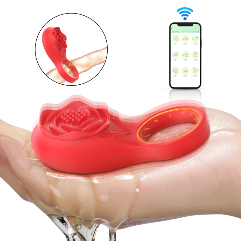 Rose Vibrator G-Spot Clit Massager Adult Sex Toy Vibrating Cock Ring Penis Dildo