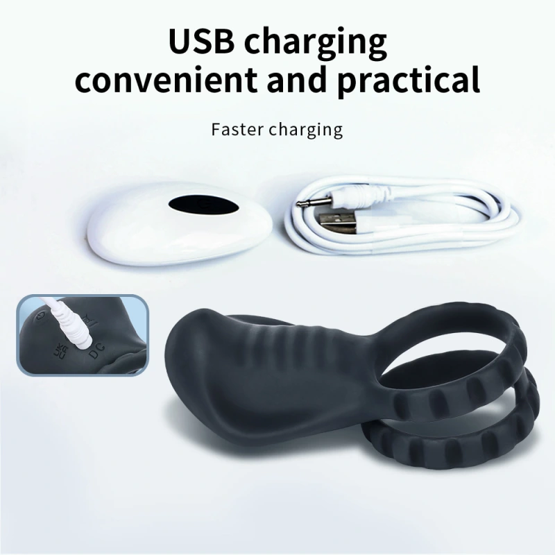 Dual Ring Vibrating Penis Cock Ring Clit Stimulator Couple Toys Men Rechargeable