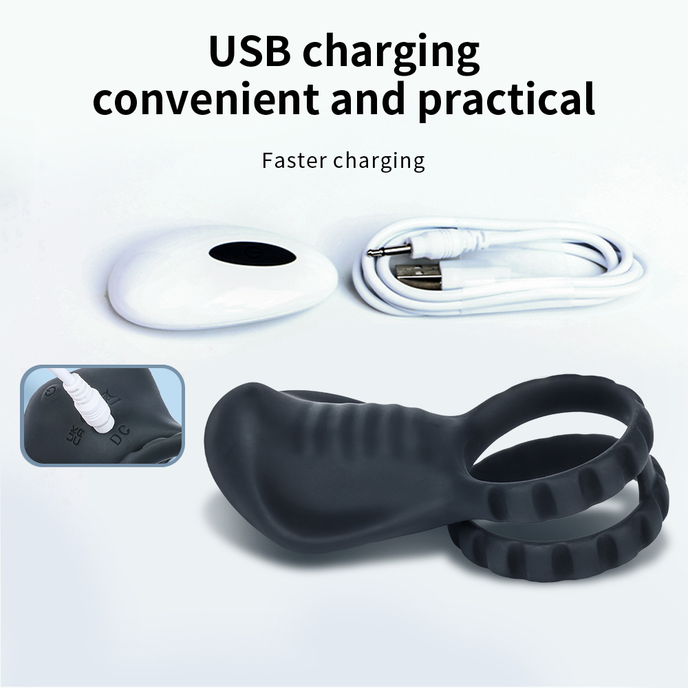 Dual Ring Vibrating Penis Cock Ring Clit Stimulator Couple Toys Men Rechargeable