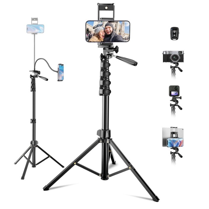 71” Phone Tripod & Selfie Stick, Portable All in One Extendable Cell Phone Tripod Stand, with Wireless Remote Control for iPhone/Samsung/Android/Camera