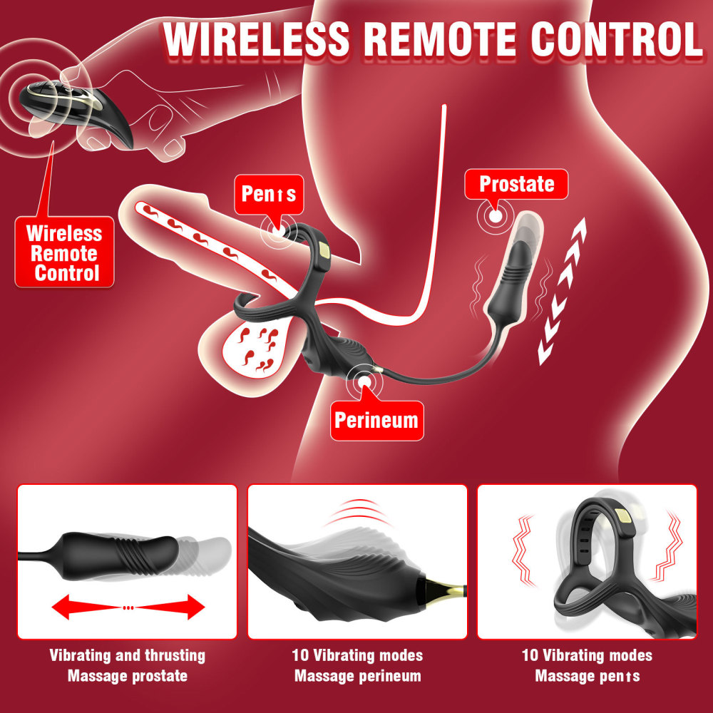 Silicone Vibrating Plug with Cock & Ball Ring and Remote