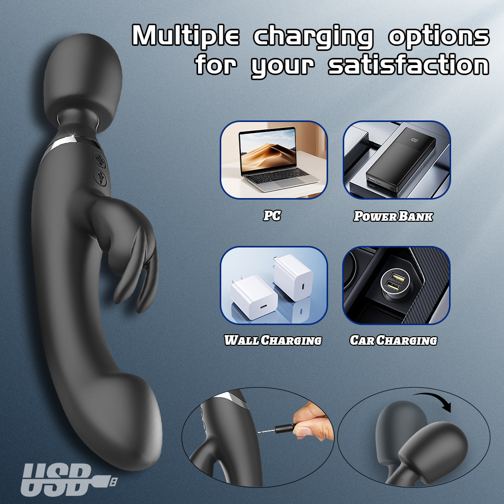 Rechargeable Dildo Vibrator Rabbit Clit G-spot Massager Wand Sex Toys Women BDSM