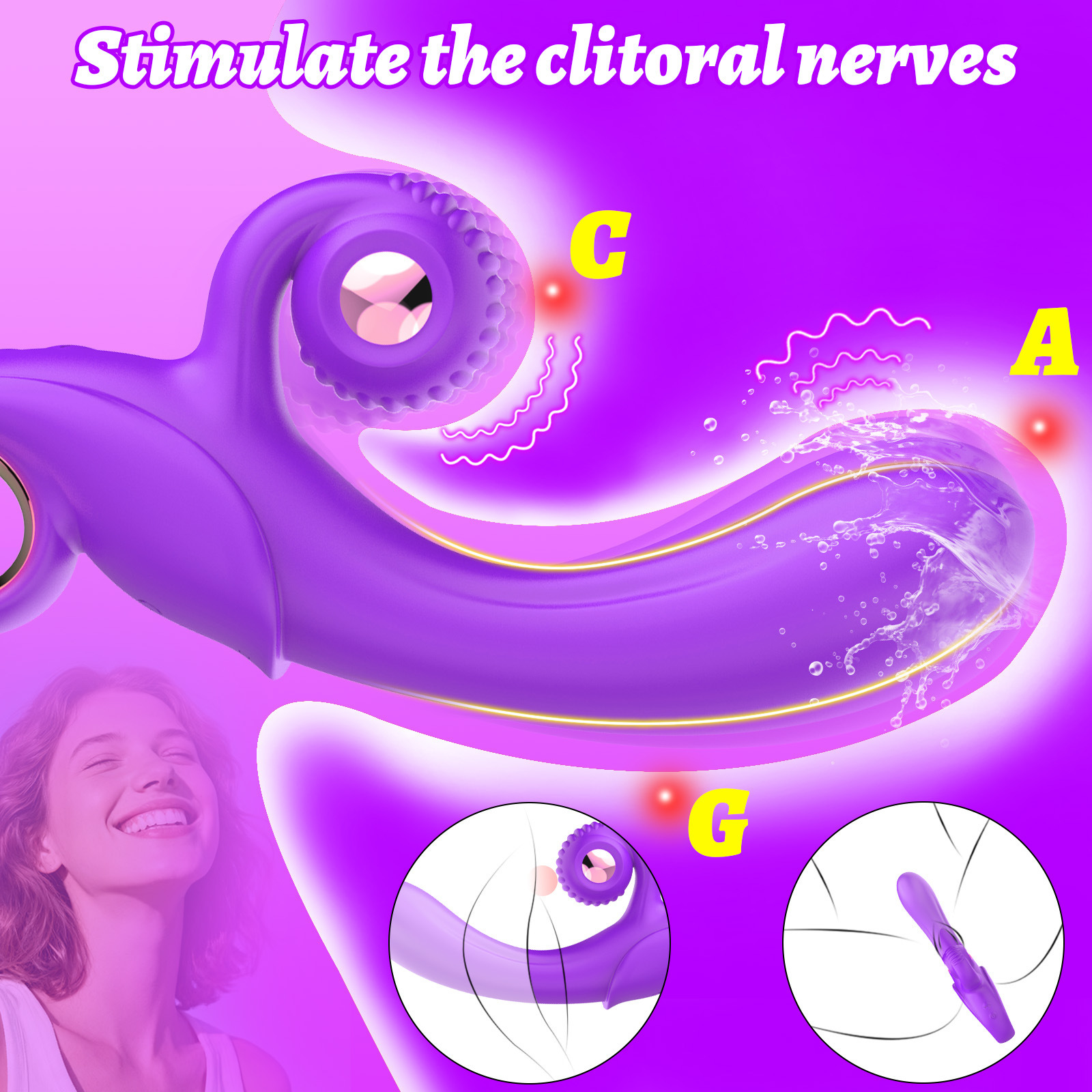 2IN1 G-Spot Vibrator Dildo Clit Licking Tongue Massager Adult Sex Toys For Women