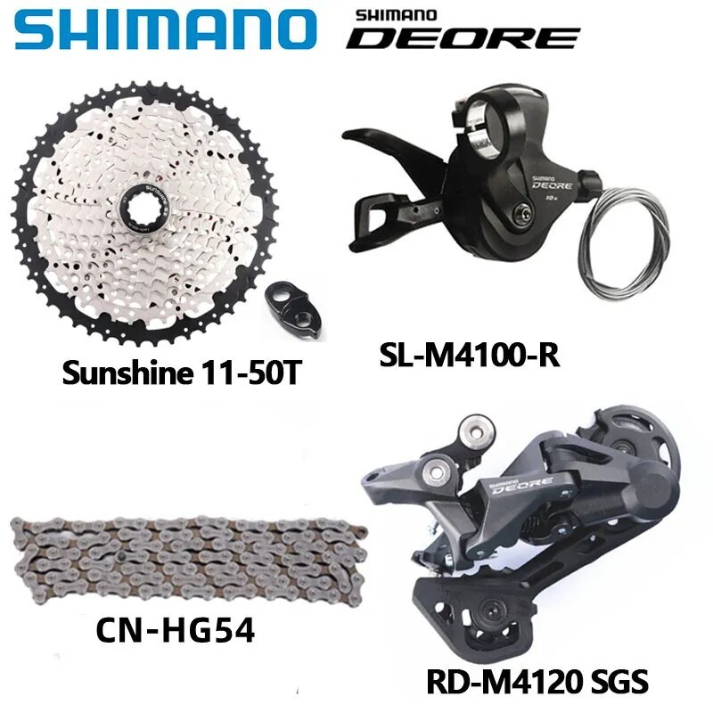 Shimano DEORE M4100 10s Groupset M4120 M5120 Rear Derailleur Shifter Sunshine 11-46T 11-42T 11-50T Cassette Hg54 Chain MTB Set