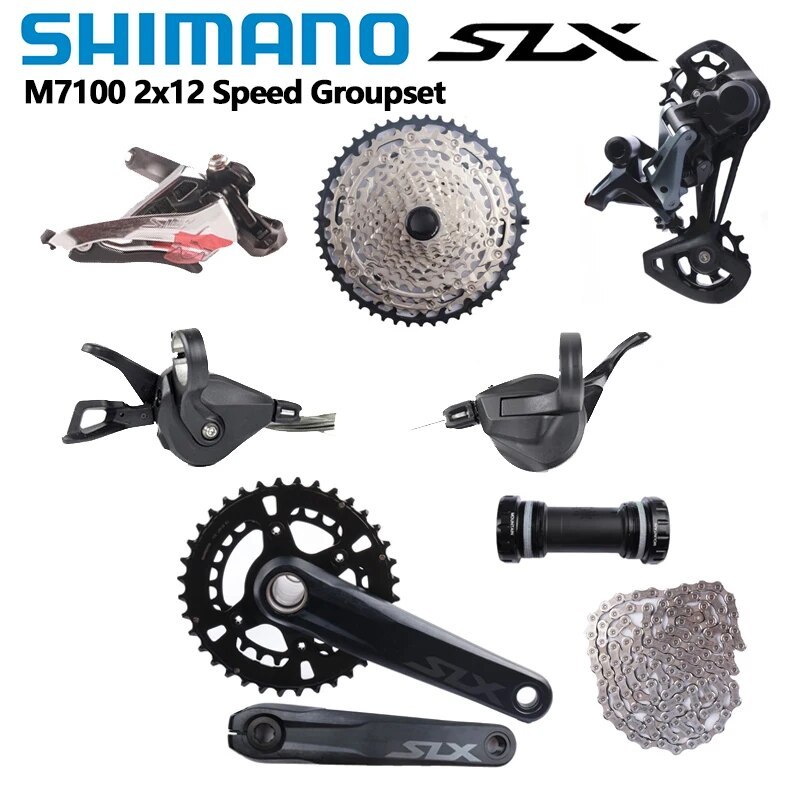 SHIMANO SLX M7100 Groupset 2x12 Speed M7100 Shifter Rear Derailleur M7100 Cassette M7100 170 36-26T Crankset With MT801 For MTB