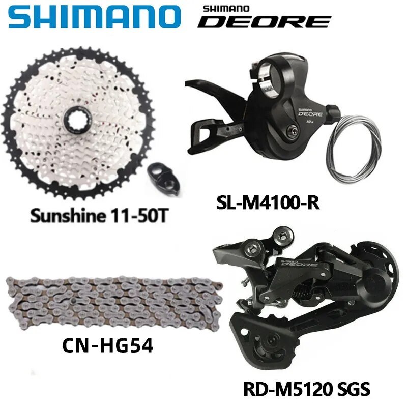 Shimano DEORE M4100 10s Groupset M4120 M5120 Rear Derailleur Shifter Sunshine 11-46T 11-42T 11-50T Cassette Hg54 Chain MTB Set