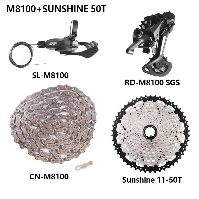 SHIMANO DEORE XT M8100 M8120 12s MTB Mountain Bike 12 Speed Sunshine 45T 51T Cassette Shifter Rear Derailleur Chain 4pcs Set