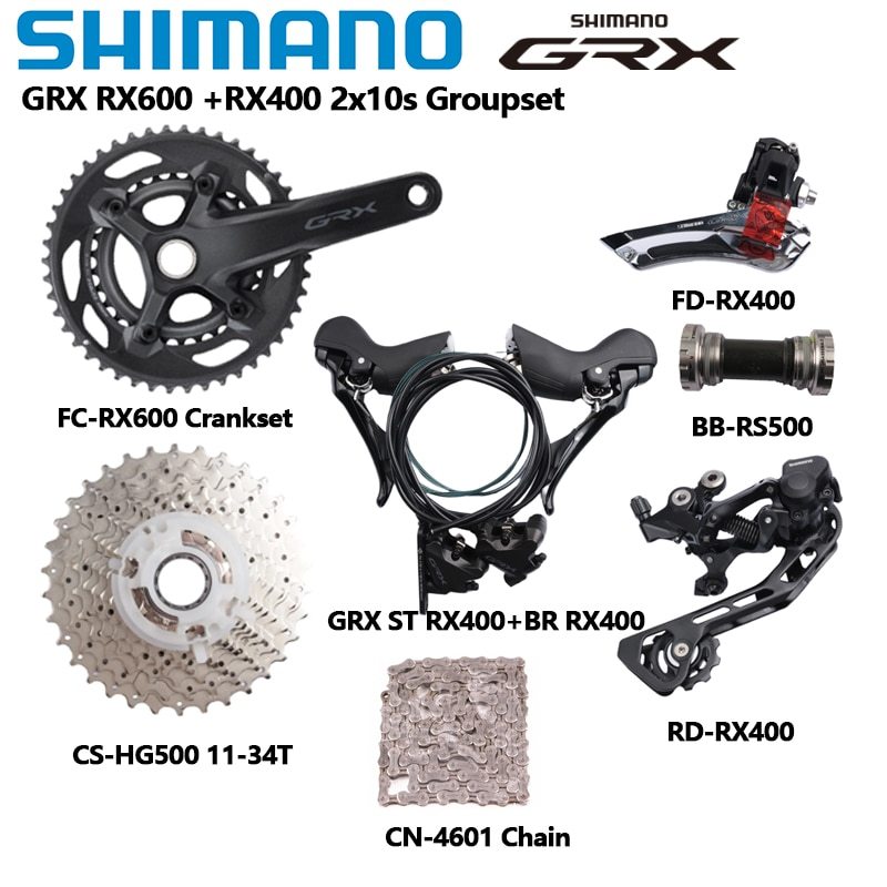 Shimano GRX RX600 2x10Speed Set 170MM 46-30T Crankset RX400 Shifter Brake Derailleur HG500 10s Cassette With BB For Road Bike