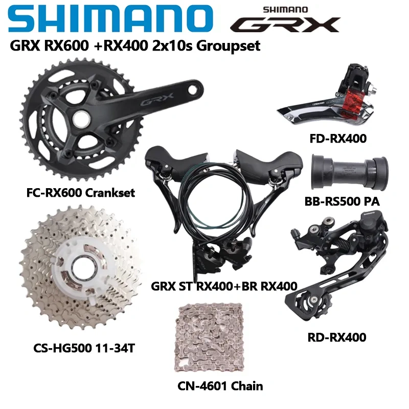 Shimano GRX RX600 2x10Speed Set 170MM 46-30T Crankset RX400 Shifter Brake Derailleur HG500 10s Cassette With BB For Road Bike