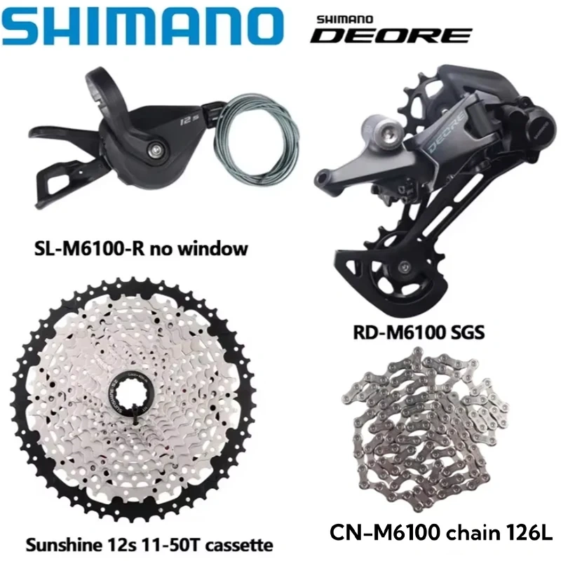 SHIMANO DEORE M6100 Groupset SL RD CN CS M6100 For 1x12s MTB Rear Derailleur 10-51T Cassette Sunshine K7 DEORE 12S 4pcs Kit