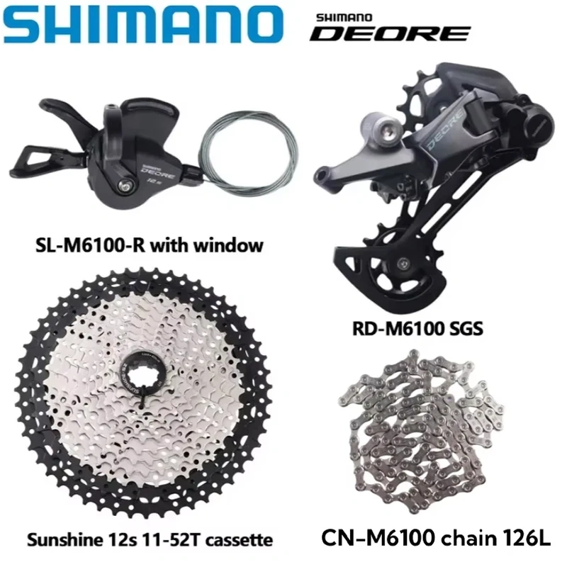 SHIMANO DEORE M6100 Groupset SL RD CN CS M6100 For 1x12s MTB Rear Derailleur 10-51T Cassette Sunshine K7 DEORE 12S 4pcs Kit
