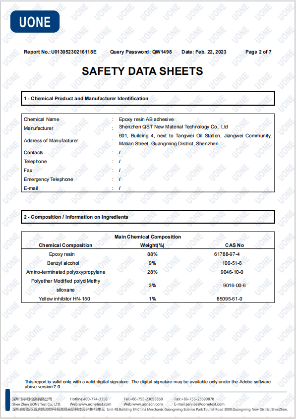 Epoxy MSDS (Chemical Safety Technical Specifications)